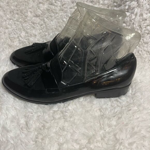 Kenneth Cole Reaction synthetic patent & suede loafers tassel accent SZ9.5 - Picture 5 of 11